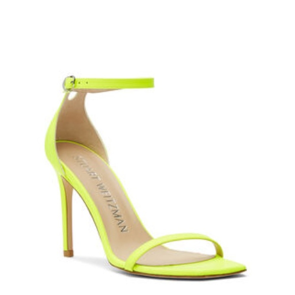 NWT Stuart Weitzman Women's Nudist Curve 100 Patent Sandals, Lime, 8M